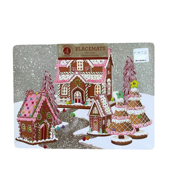 Gingerbread House Cork Backed Hard Placemats 12x16 Set of 4 Christmas New - Picture 1 of 9